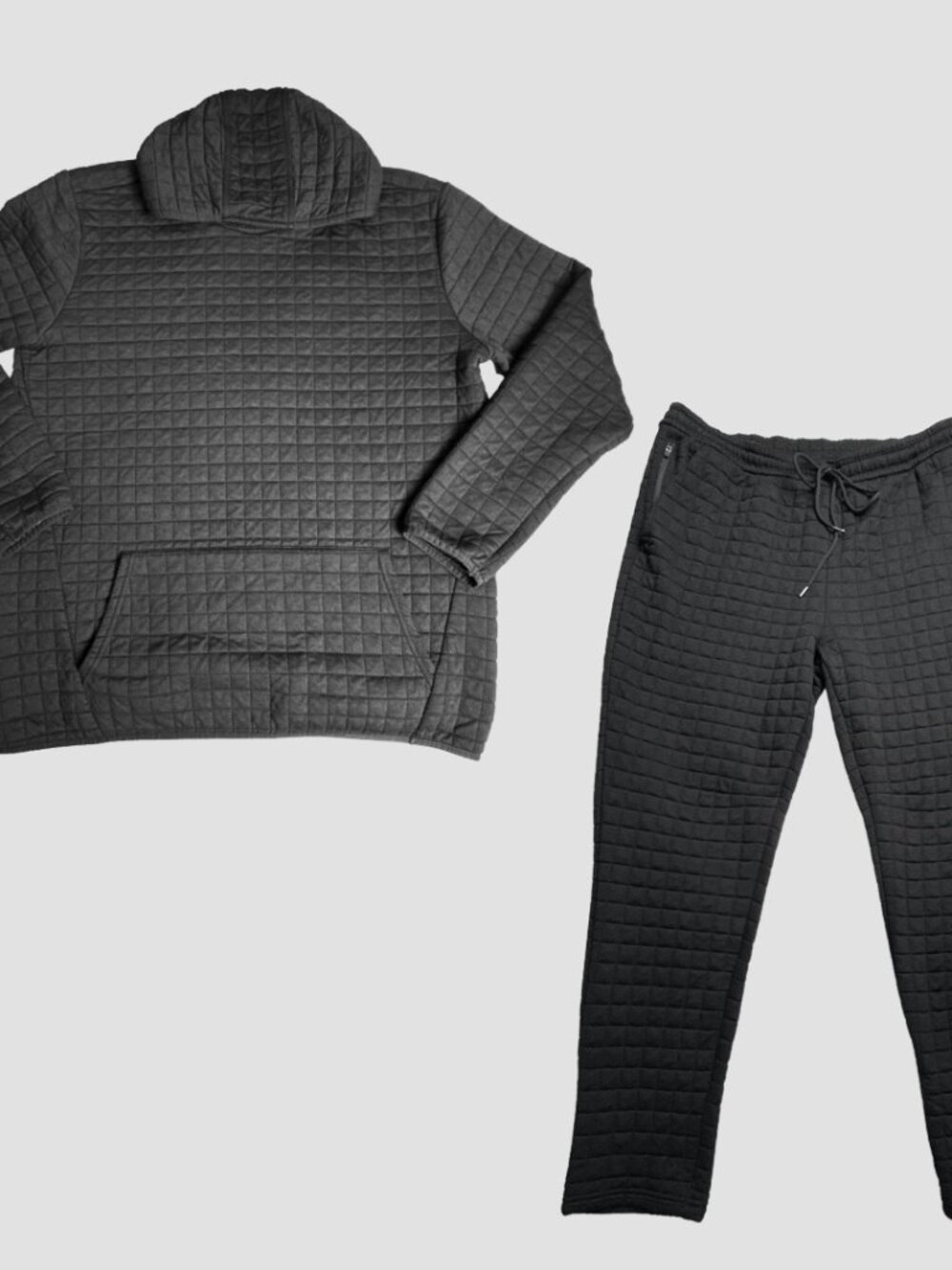 Xersion Men’s 2PC Quilted Hoodie Jogger Set Black XLT 2XLT Big Tall Tracksuit